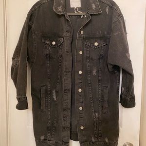 Zara Mid Length Destroyed Denim Jacket